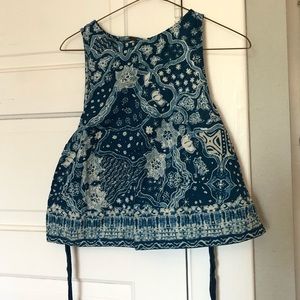 Free People Blue Patterned Open Back Tank